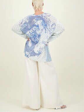 ME369 Victoria Amalfi Linen Printed Cardigan Lightweight Cover Up NWT